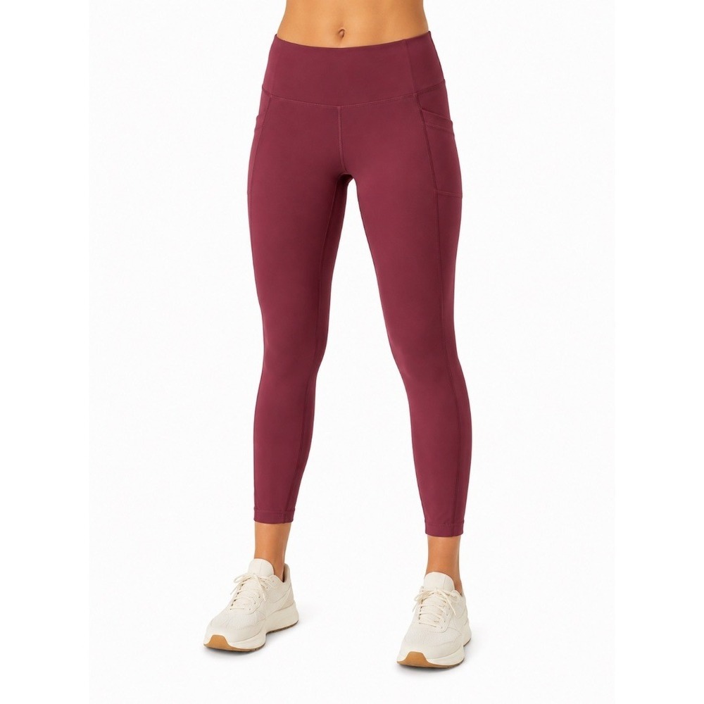 Yogalicious Lux Womens Leggings Burgundy High Waist Side Pockets 7/8 XL